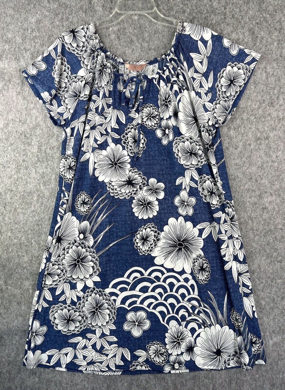 SJS Dress Women's Size M Blue White Floral Texture Fabric Boho